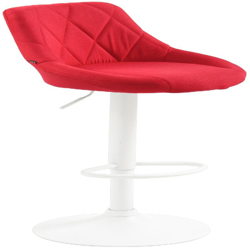Décoshop26 - Tabouret de bar x1 pivotant hauteur réglable en tissu rouge surpiqûres décoratives cadre en métal blanc 10_0006379 - rouge métal 30_0