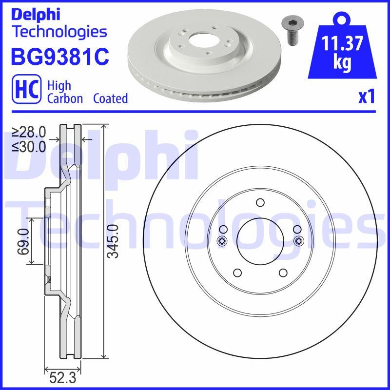 Disque de frein Delphi BG9381C - ventilé - côté avant - boîte de 1 disque_0
