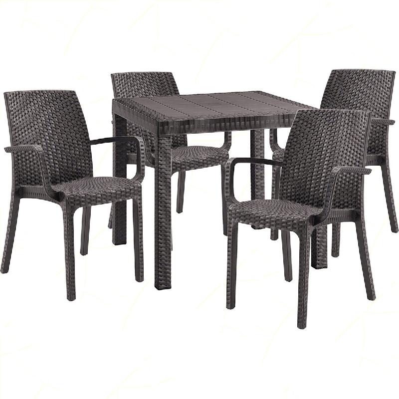 Ensemble de 4 fauteuils avec table carrée en rotin marron - marron plastique polypropylène 8050054388557_0
