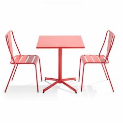 Oviala Business Ensemble table inclinable de terrasse et 2 chaises rouge - Oviala - rouge acier 109465_0
