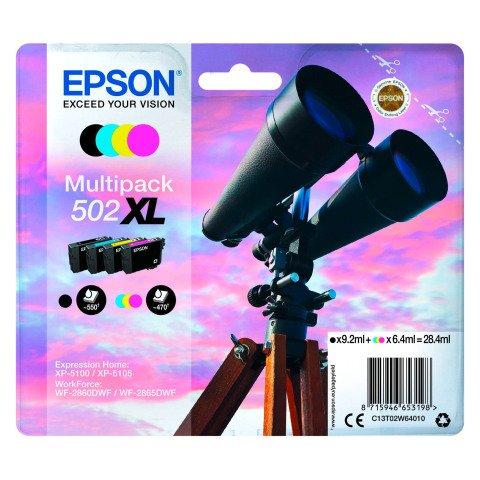 EPSON 502XL PACK DE 4 CARTOUCHES HAUTE CAPACITÉ 1 NOIR ET 3 COULEURS POUR IMPRIMANTE JET D'ENCRE - CARTOUCHE AUTHENTIQUE