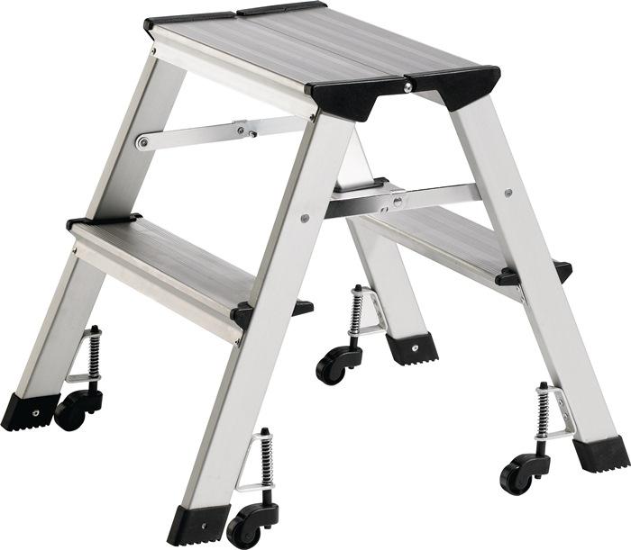 Escabeau pliant mobile en aluminium - Plateforme 2 marches, hauteur 440 mm, charge 150 kg_0