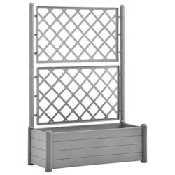 Helloshop26 - Jardinière bac lit surélevé plantes fleurs terrasse jardin avec treillis 100 x 43 x 142 cm PP pierre gris 02_0038221 - 3000214142203_0