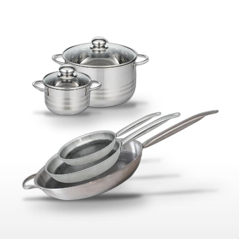 Lot 3 Poêles 24/28/32cm & 2 Faitouts 14/20cm Elo Relief Solution - gris 3176239941999_0