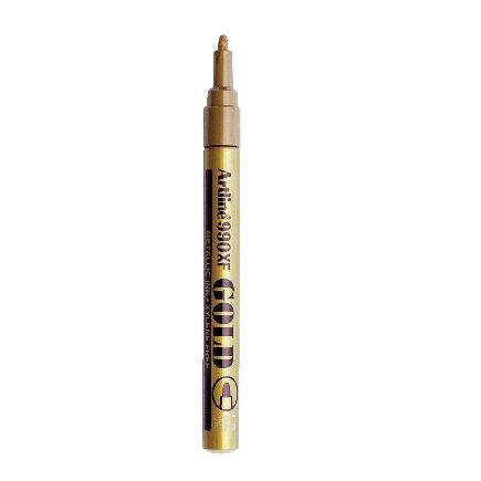LOT DE 12 - MARQUEUR ARTLINE PERMANENT POINTE FINE CONIQUE 1.2MM TOUS SUPPORTS CORPS MÉTAL ENCRE PIGMENTÉE RÉSISTE EAU OR