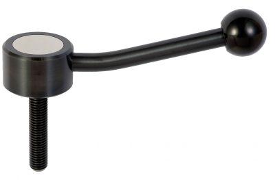 Manette indexable en acier à tige filetée - basse droite - boule en bakélite noire - résistance 5.8_0