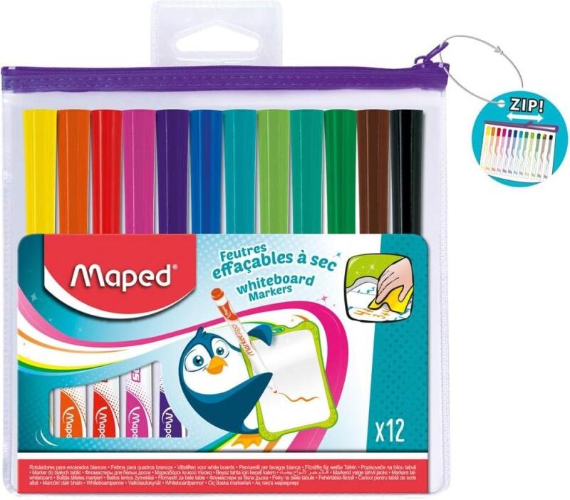 Maped - 12 Feutres Effaçables à Sec Marker'Peps Fun Colors - Feutres Ardoises et Tableaux Blancs - Marqueurs Non Permanents - Pointe Medium 1,5 mm -_0