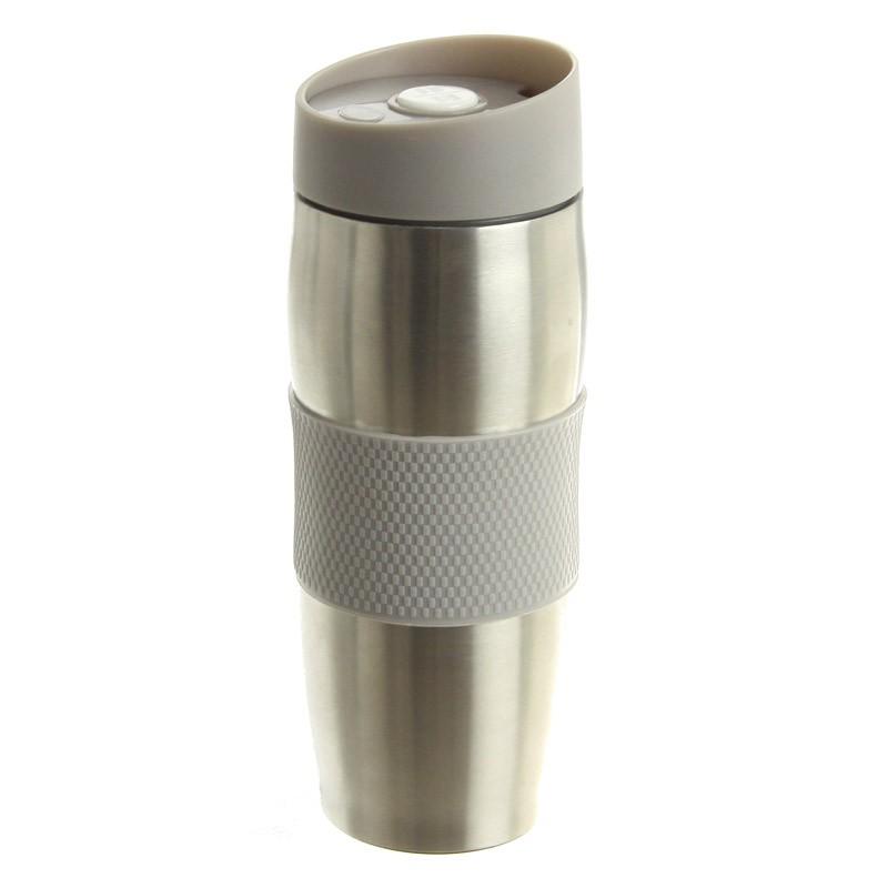 Mug isolant taupe - Paris Prix - 380ml, double paroi isolante, base anti-dérapante_0