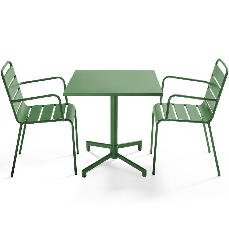 Oviala Business Ensemble table 70 cm et 2 fauteuils de jardin en métal vert cactus - vert acier 114684_0