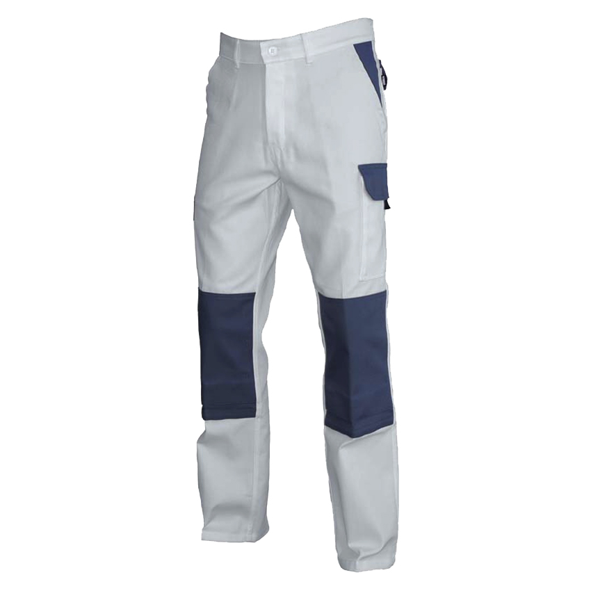 Pantalon bicolore peintre 60% coton 40% polyester 310g, poches genoux (Blanc/Gris) -  PCP22-T0 - PBV_0