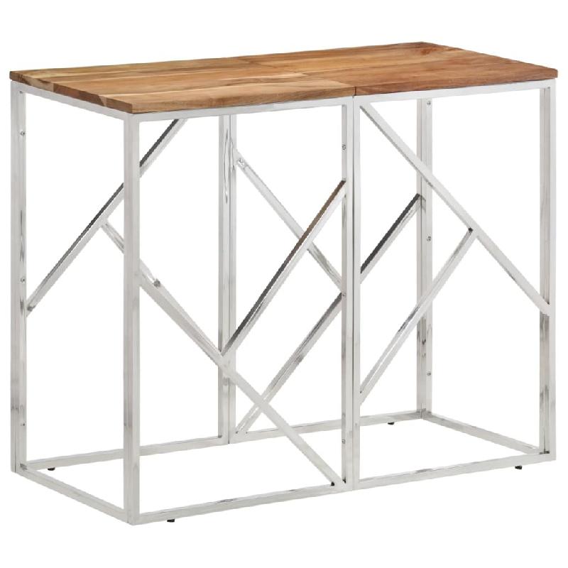 Table console argenté acier inoxydable et bois massif d'acacia Modèle Atlas Extensible - 349991_0