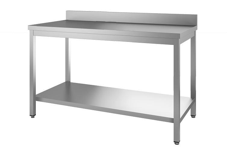 TABLE DE TRAVAIL EN INOX PROFI 10X6 AVEC ÉTAGÈRE BASSE ET DOSSERET