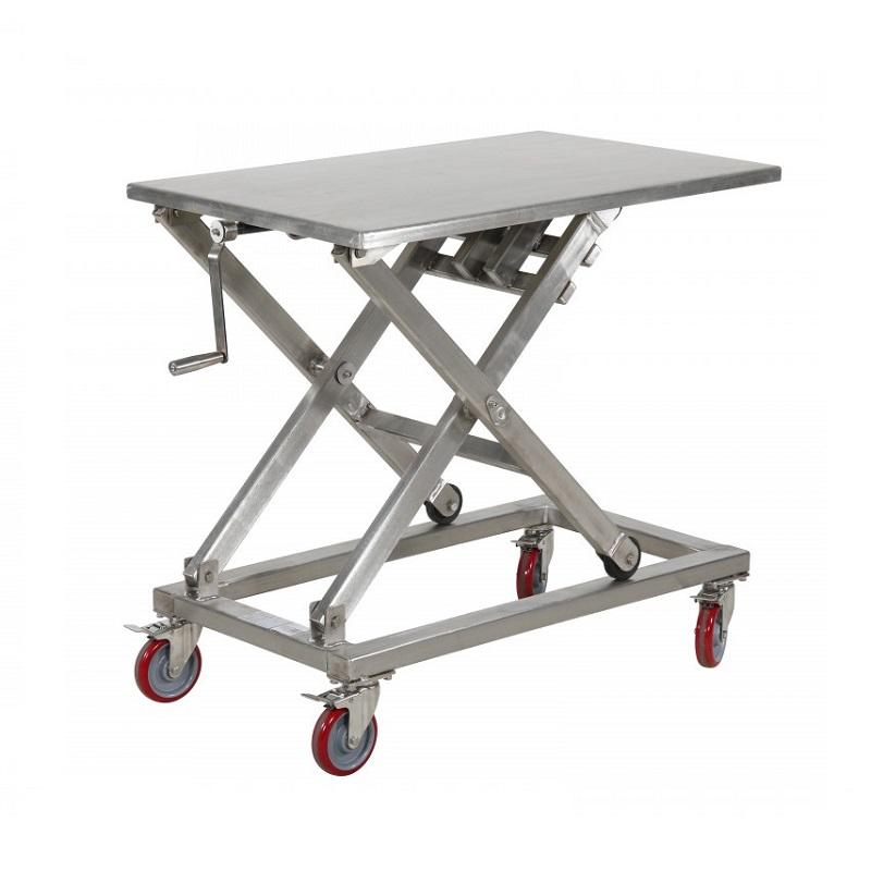 Table élévatrice en inox à manivelle - 300 kg - Hauteur max. 1000 mm - Plateau 950x600 mm_0