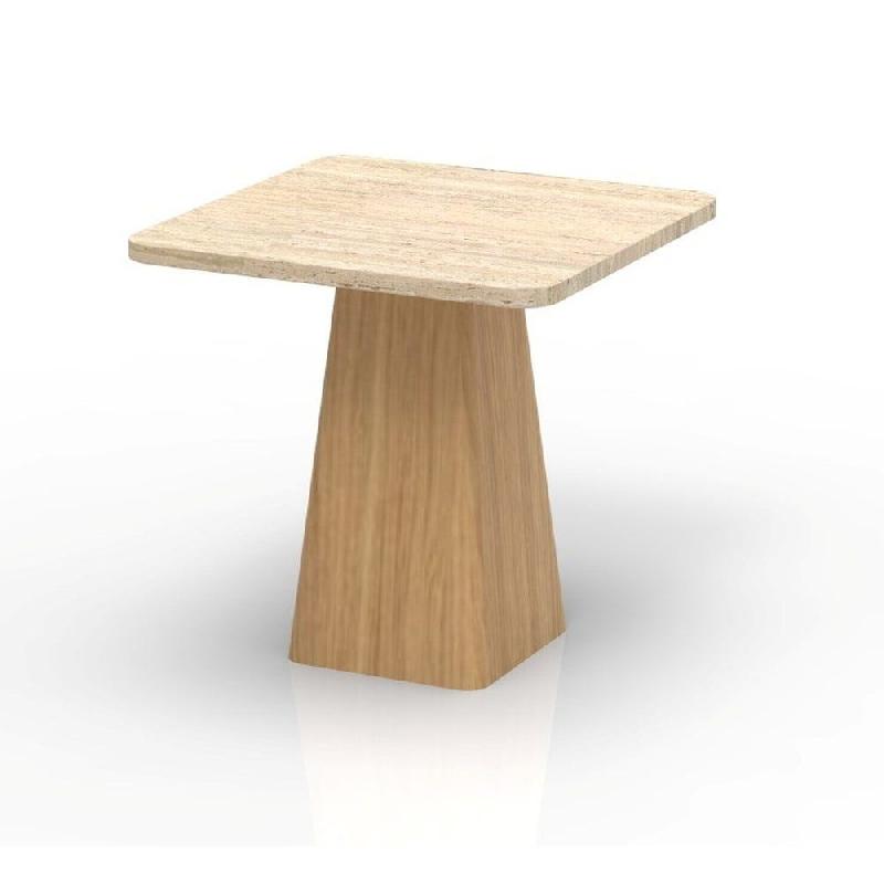Table Travertina pied en chêne et travertin 50x50x50 cm_0