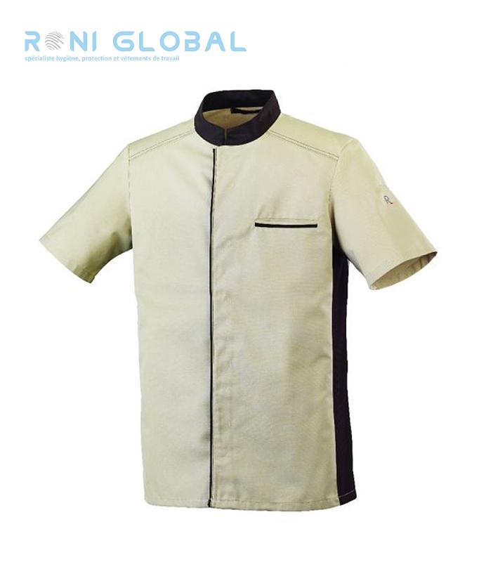 Veste de cuisine homme - manches courtes, coupe slim, polyester et coton, bande en maille respirante - ABAX MC ROBUR_0