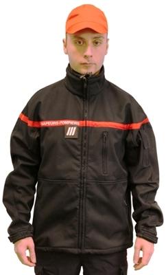 Veste softshell Sapeurs-Pompiers - exercices et interventions - 93% polyester, bande rouge, transfert blanc_0