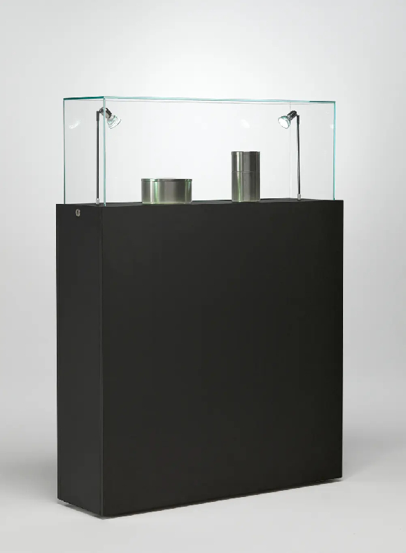 Vitrine muséographique colonne TA/100VA - noir - avec spot LED intégré et cloche vitrée_0