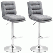 Décoshop26 - Lot de 2 tabourets de bar avec repose-pieds et dossier assise rembourré en tissu gris et métal chromé 10_0006585 - gris métal 300026