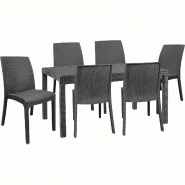 Ensemble de 6 chaises avec table rectangulaire en rotin noir 150 x 90 cm - noir plastique polypropylène 8050054388922