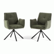 RATTATAN Lot de 2 chaises rembourrées en velours et tissu bouclé vert, pieds en métal noir pivotants à 360°, pour salle à manger, cuisine, resta RATTATAN Lot de 2 chaises rembourrées en velours et tissu bouclé vert, pieds en métal noir pivotants à 360°, pour salle à manger, cuisine, resta