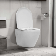 Vidaxl toilette suspendue au mur sans rebord céramique blanc 145237 Vidaxl toilette suspendue au mur sans rebord céramique blanc 145237