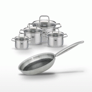 Batterie de cuisine 2× faitout 12/14 cm 1× faitout 16 cm 1× faitout 20 cm 1× poêle 24 cm en inox Elo Collection Relief Solution Citrin - gris 317