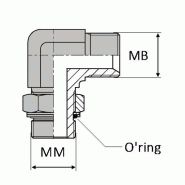Coude 90° orientable mâle BSP x mâle ISO - CMBSP1/8 / MI10X100 avec joint o'ring et bague anti-extrusion