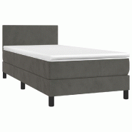 Décoshop26 - Cadre de lit LED avec sommier tête de lit matelas 90x200cm tissu velours gris foncé TDL0208245 - gris 3001278088001_0