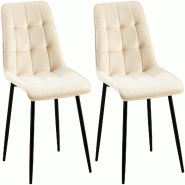 Décoshop26 - Lot de 2 chaises de salle à manger coutures décoratives carrées en velours crème cadre métal noir 10_0007434 - beige métal 3000266106345