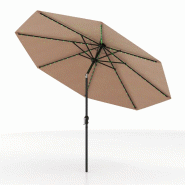 Parasol COSTWAY 300cm, LED solaire, 9 modes, manivelle, inclinable 35° (Marron café) - beige métal ZB34500OR