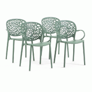 RATTATAN Lot de 4 chaises d'extérieur avec accoudoirs empilables en polypropylène dossier ajouré design naturel pour jardin terrasse bar restaurant