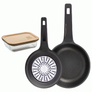 BERGNER - Jeu de Poêles Ø20/24 cm en Aluminium Coulé Compatible Induction avec Boîte Hermétique 650 ml en Verre Borosilicate - PK9564_0