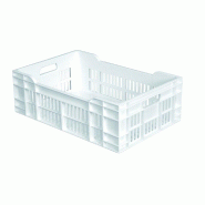 Caisse ajourée fond plein grise - 60x40x20 cm - Norme contact alimentaire, Fabriqué en France, Très résistante