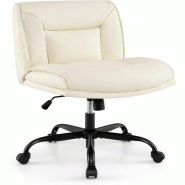 COSTWAY Chaise tailleur réglable, pivotante sans accoudoirs, avec roulettes, simili cuir, Beige - blanc métal ON32038IT