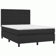 Décoshop26 - Cadre de lit LED avec sommier tête de lit matelas 140x190cm synthétique noir TDL0209231 - noir 3001699847768
