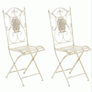 Décoshop26 - Lot de 2 chaises de jardin balcon terrasse design rustique pliable en métal crème vieilli 10_0002874 - beige métal 3000251251036