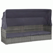 Helloshop26 - Canapé de jardin avec auvent gris 205 x 62 cm résine tressée - gris acier 3000658582726