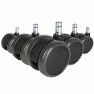 Hjh OFFICE 5x Roulettes ROLO FREE sans frein pour sols durs 11 mm / 65 mm - noir multi-matériau 619027