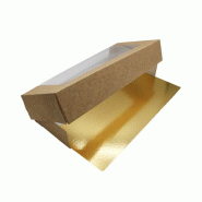 Kit pâtisserie (boîte fenêtre kraft + support doré) 320x140x55 - 125 JORIDEAL - doré en carton 3519400999069