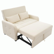Merax canapé-lit pliable 127 x 180 cm, dossier réglable sur 3 positions, 2 coussins, tissu en lin, beige - beige WF25125234B Merax canapé-lit pliable 127 x 180 cm, dossier réglable sur 3 positions, 2 coussins, tissu en lin, beige - beige WF25125234B