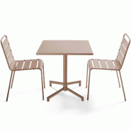 Oviala Business Ensemble table 70 cm et 2 chaises de jardin en métal taupe - gris acier 114666