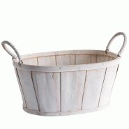 Panier ovale en bois blanc avec anses - L25xP19xH12cm
