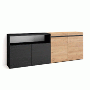 SKRAUT HOME Buffet salon et cuisine, 200x75x35cm, 4 Portes, Meuble chaussure, Chêne et noir - beige Bois manufacturé 62_1