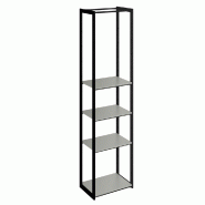 Structure Cage noir 60x40x240cm 4 tablettes gris alu