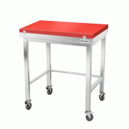 Table de travail en inox 600x600 mm avec plaque de découpe rouge et renfort sur roulettes PREMIUM - GOLDINOX - gris inox 3701770843695