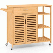 COSTWAY Bois Bamboo Cuisine Chariot Armoire de cuisine avec roues Panier roulant avec tiroir - marron Bois manufacturé WO79094ZM