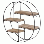 Décoshop26 - Étagère murale suspendue 4 niveaux en métal et bois naturel design industriel forme ronde 45 x 45 x 11 cm 04_0008663 - 3000262666980 Décoshop26 - Étagère murale suspendue 4 niveaux en métal et bois naturel design industriel forme ronde 45 x 45 x 11 cm 04_0008663 - 3000262666980
