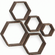 IvoQ Hexagon Étagères Murales Lot de 5 - Bois FSC - Marron Rustique - Décoration Murale Flottante - 8721335300413