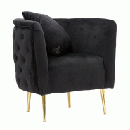 Mauro Ferretti Fauteuil Bucharest En Velours Noir Et Métal Doré, Inspiration Hollywood, 76 X 74 X 71 Cm - Mobilier Glamour - noir 142200000P