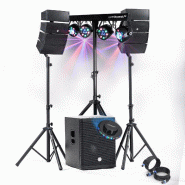 Pack Sono DJ 1200W complet BM SONIC Enceintes +SUB 38cm USB/Bluetooth, Câbles, Portique Eclairage LED, UFO, Bar Salle des fêtes - 3666638037770